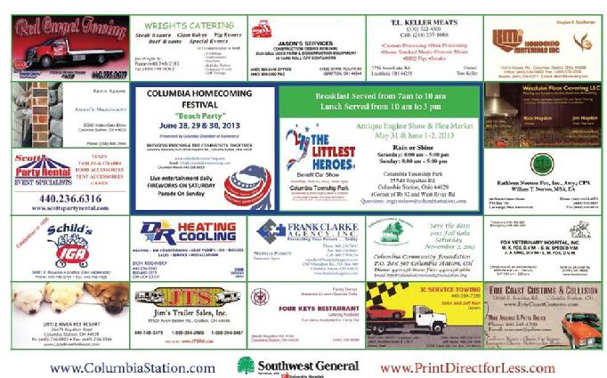 2013 Place mat Advertising Columbia Chamber of Commerce